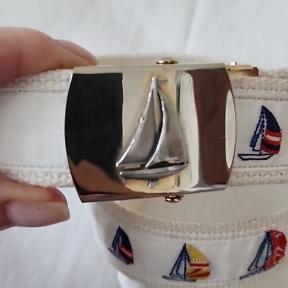 VIntage Nautical Maritme Coastal Sailboats Solid Brass Buckle Belt Made In Usa - Picture 5 of 8